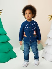 Navy Blue Pattern Christmas Cardigan (3mths-7yrs) - Image 2 of 9