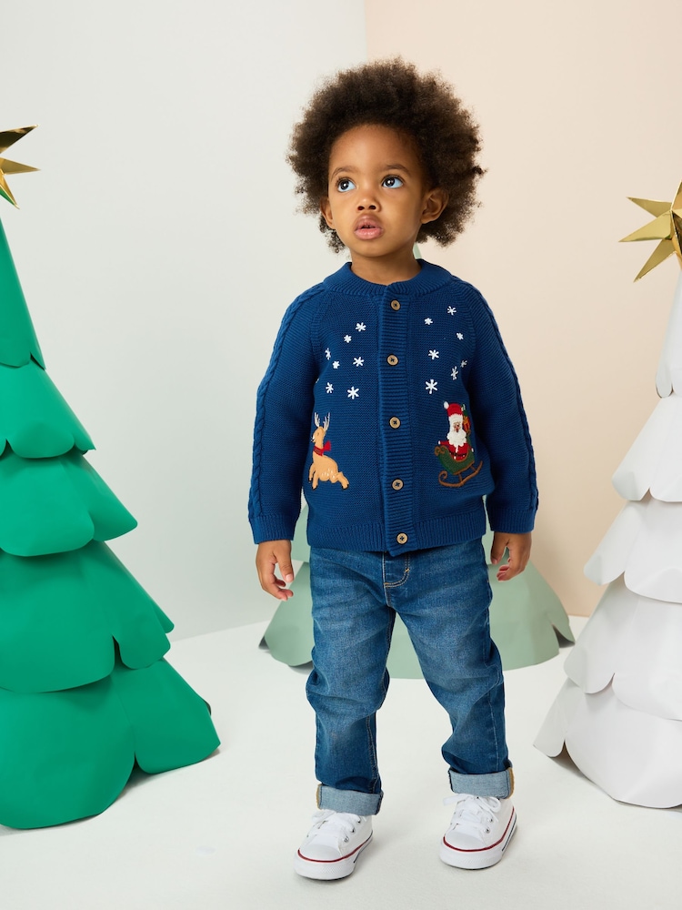 Navy Blue Pattern Christmas Cardigan (3mths-7yrs) - Image 2 of 9