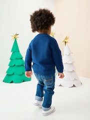 Navy Blue Pattern Christmas Cardigan (3mths-7yrs) - Image 3 of 9