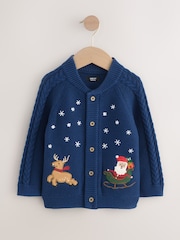 Navy Blue Pattern Christmas Cardigan (3mths-7yrs) - Image 5 of 9