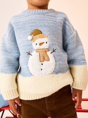 Blue/Ecru Snowman Knitted Christmas Jumper (3mths-7yrs) - Image 4 of 8