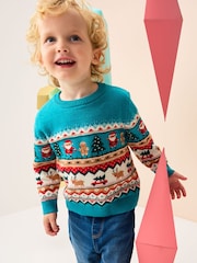 Teal Blue Fairisle Knitted Christmas Jumper (3mths-7yrs) - Image 1 of 3