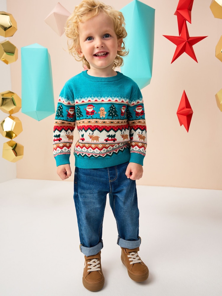 Teal Blue Fairisle Knitted Christmas Jumper (3mths-7yrs) - Image 2 of 3