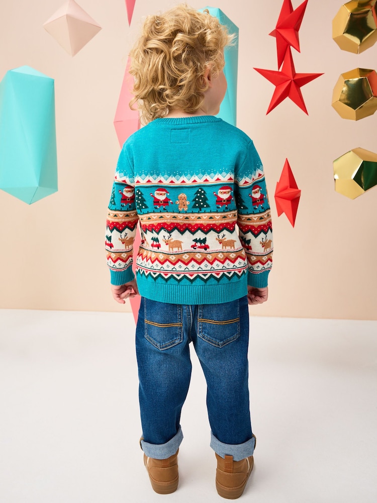 Teal Blue Fairisle Knitted Christmas Jumper (3mths-7yrs) - Image 3 of 3