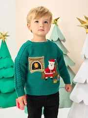 Green Santa Knitted Christmas Jumper (3mths-7yrs) - Image 1 of 7