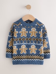 Navy Blue Gingerbread Knitted Christmas Jumper (3mths-7yrs) - Image 5 of 8