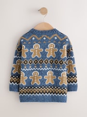 Navy Blue Gingerbread Knitted Christmas Jumper (3mths-7yrs) - Image 6 of 8