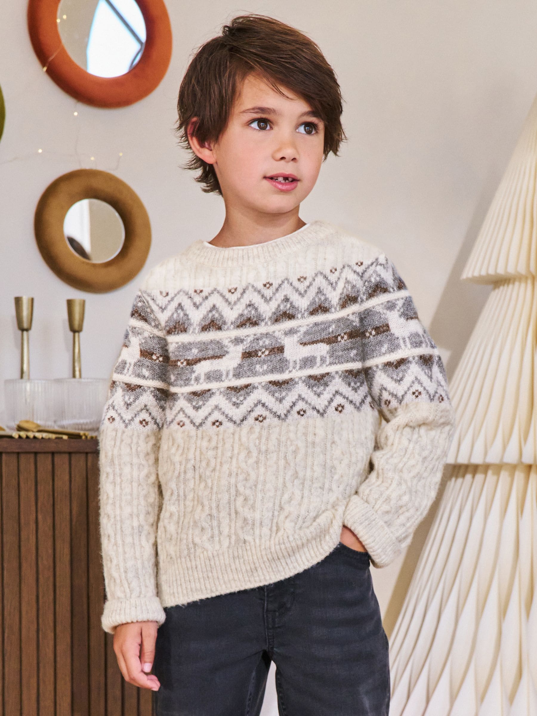 Buy Ecru Fairisle Pattern Matching Family Christmas Jumper (3mths