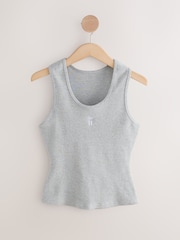 self. Grey Marl Cotton Rib Scoop Neck Vest - Image 5 of 7