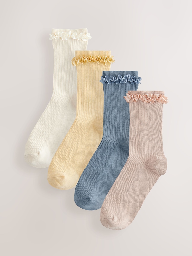 Neutro/azul - Satin Frill Trim Ankle Socks 4 Pack - Imagen 1 de 7
