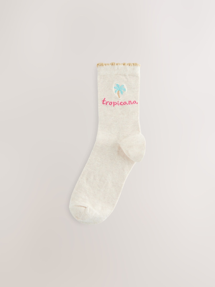 Tropical Slogan Ankle Socks 4 Pack - Image 2 of 7
