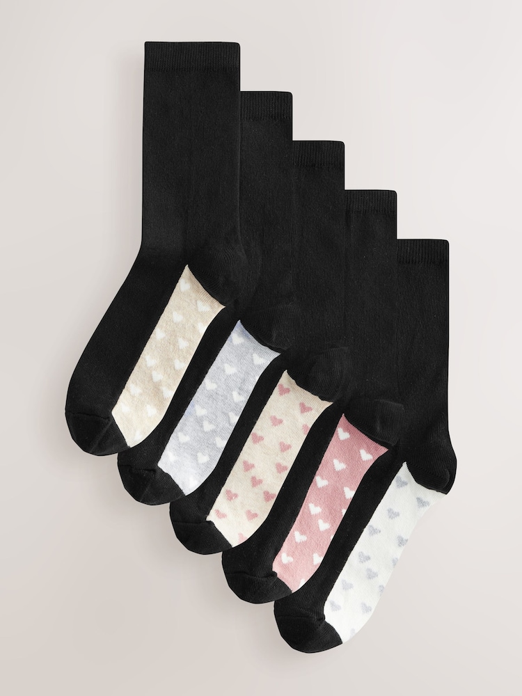 Pretty Hearts Footbed Ankle Socks 5 Pack - Image 1 of 8
