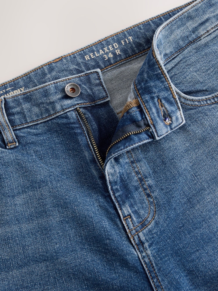 Blue Mid Relaxed Fit Vintage Wash Denim Jeans - Image 3 of 6