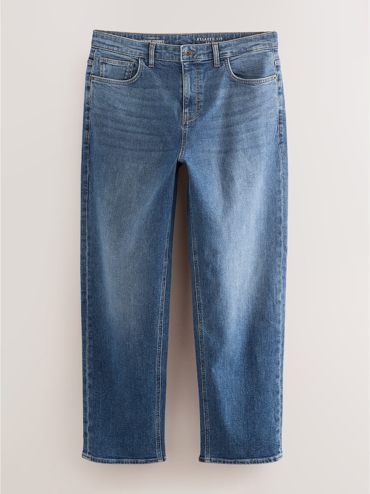 Blue Mid Relaxed Fit Vintage Wash Denim Jeans - Image 7 of 12