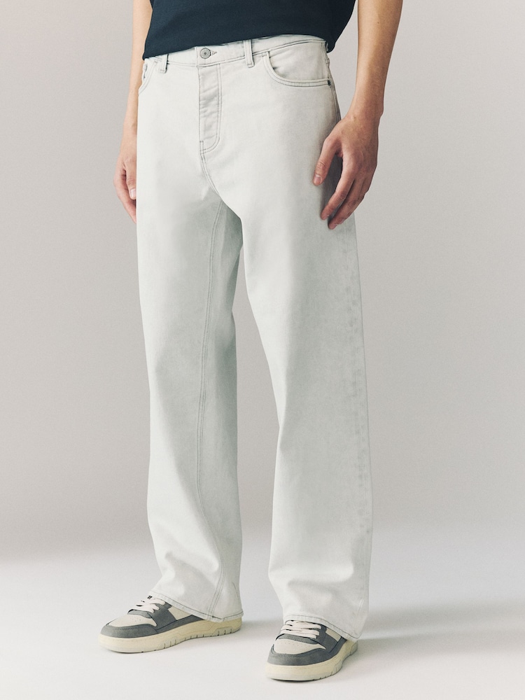 Grey Light Washed Baggy Fit Vintage Wash Denim Jeans - Image 1 of 11