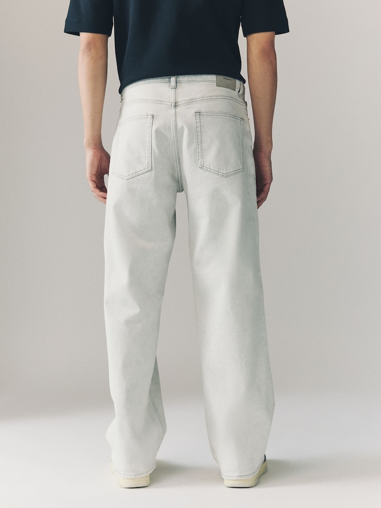 Grey Light Washed Baggy Fit Vintage Wash Denim Jeans - Image 2 of 11