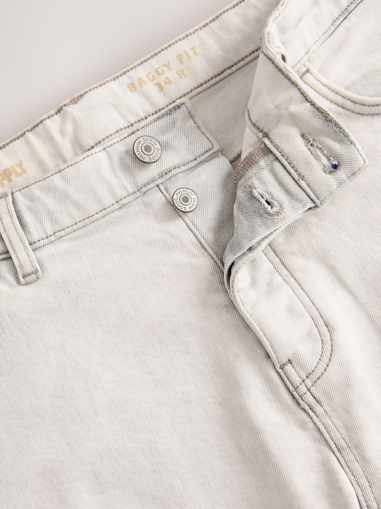 Grey Light Washed Baggy Fit Vintage Wash Denim Jeans - Image 9 of 11