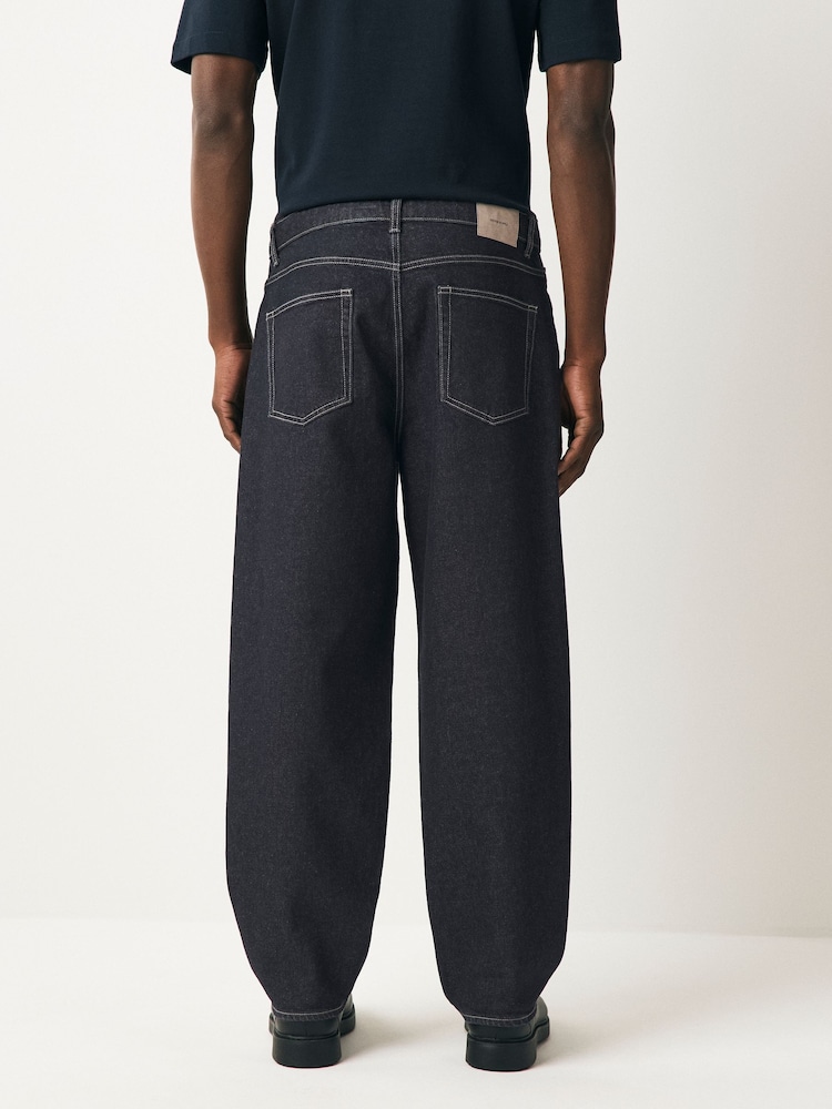 Dark Indigo Rinse Barrel Fit Vintage Wash Denim Jeans - Image 2 of 12