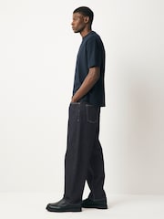 Dark Indigo Rinse Barrel Fit Vintage Wash Denim Jeans - Image 4 of 12