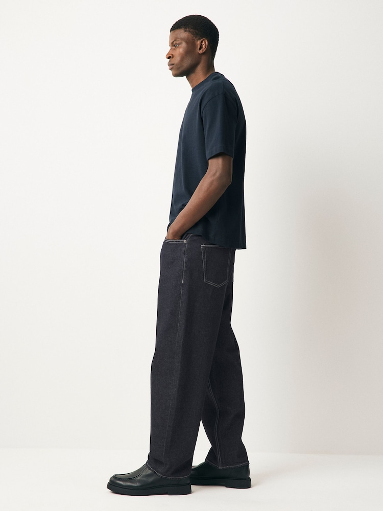Dark Indigo Rinse Barrel Fit Vintage Wash Denim Jeans - Image 4 of 12
