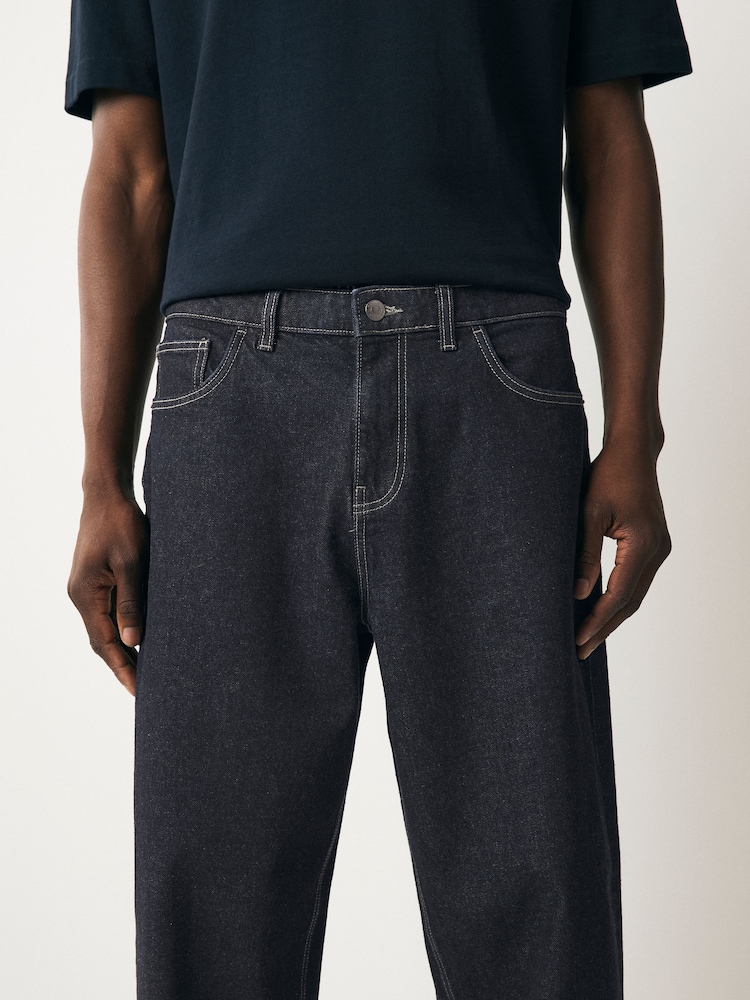 Dark Indigo Rinse Barrel Fit Vintage Wash Denim Jeans - Image 5 of 12