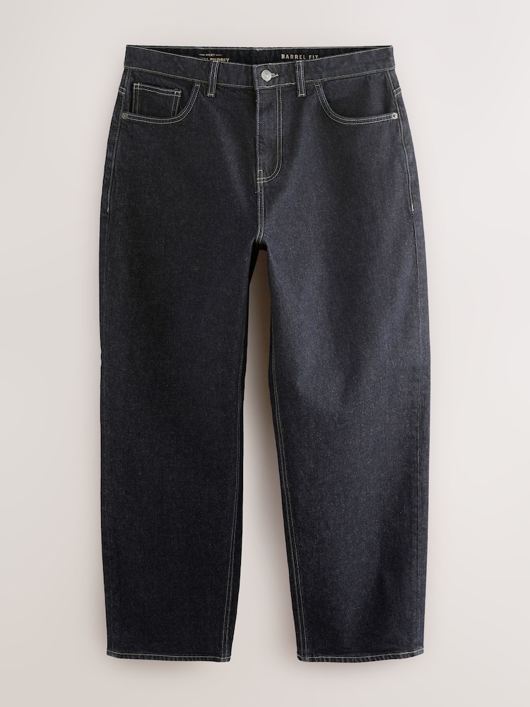 Dark Indigo Rinse Barrel Fit Vintage Wash Denim Jeans - Image 7 of 12