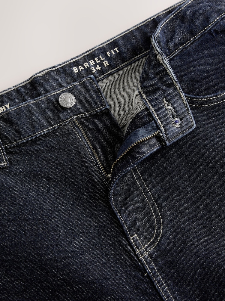 Dark Indigo Rinse Barrel Fit Vintage Wash Denim Jeans - Image 9 of 12