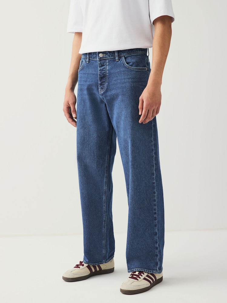 Blue Classic Vintage Baggy Fit Vintage Wash Denim Jeans - Image 1 of 12