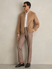 Reiss Camel Harlan Brushed Wool-Blend Bomber Jacket - Image 1 of 6