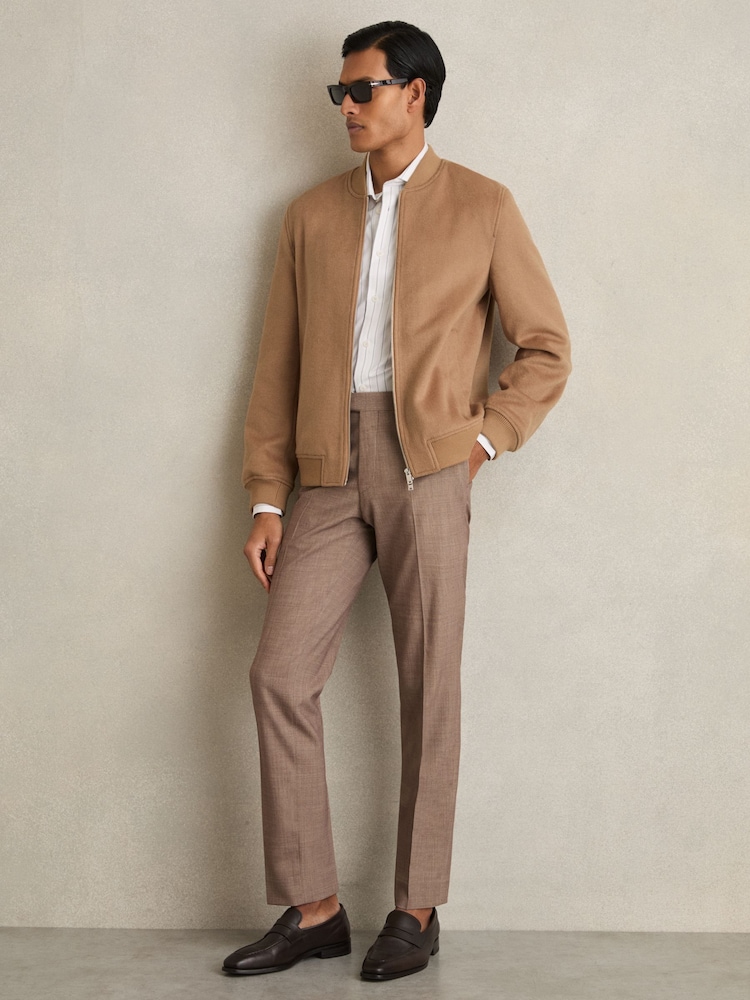 Reiss Camel Harlan Brushed Wool-Blend Bomber Jacket - Image 1 of 6