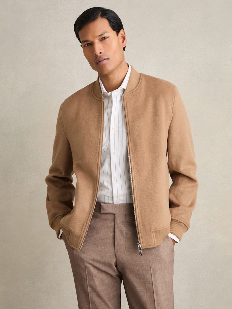 Reiss Camel Harlan Brushed Wool-Blend Bomber Jacket - Image 3 of 6