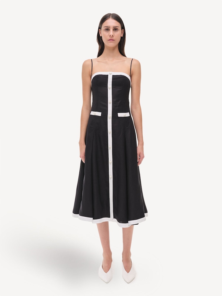 Simkhai Black Cordelia Button Down 100% Linen Midi Dress - Image 1 of 4