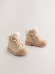 Neutral Star Lace Up Faux Fur Lined Boots - Image 1 of 5