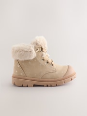 Neutral Star Lace Up Faux Fur Lined Boots - Image 2 of 5