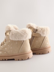 Neutral Star Lace Up Faux Fur Lined Boots - Image 3 of 5