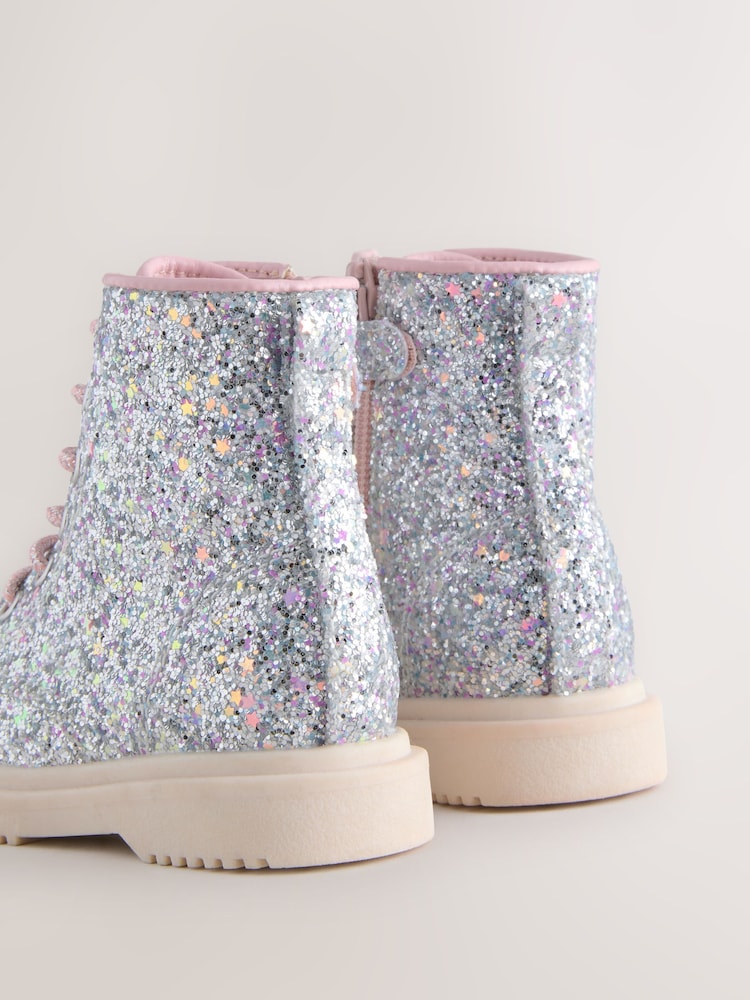 Silver Glitter Wide Fit (G) Lace-Up Ankle Boots - Image 5 of 5 Silver Glitter Wide Fit (G) Lace-Up Ankle Boots - Image 5 of 5