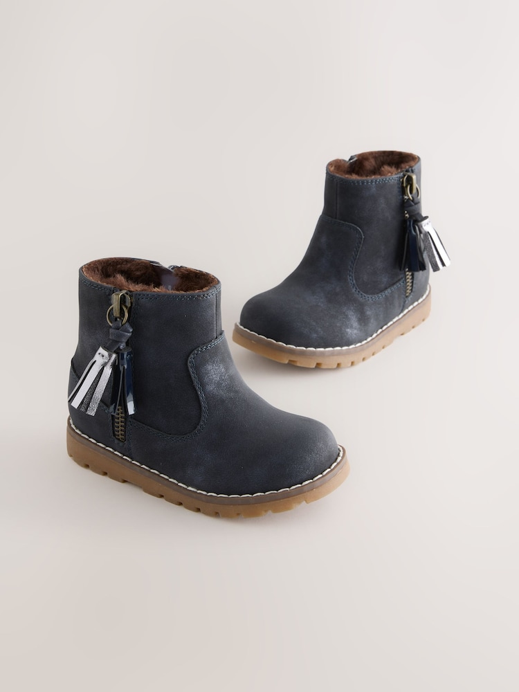 Navy Wide Fit (G) Chelsea Zip Tassel Ankle Boots - Image 1 of 6