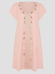 Monsoon Pink 100% Cotton Jodie Tassel Beach Tunic Mini Dress - Image 5 of 5