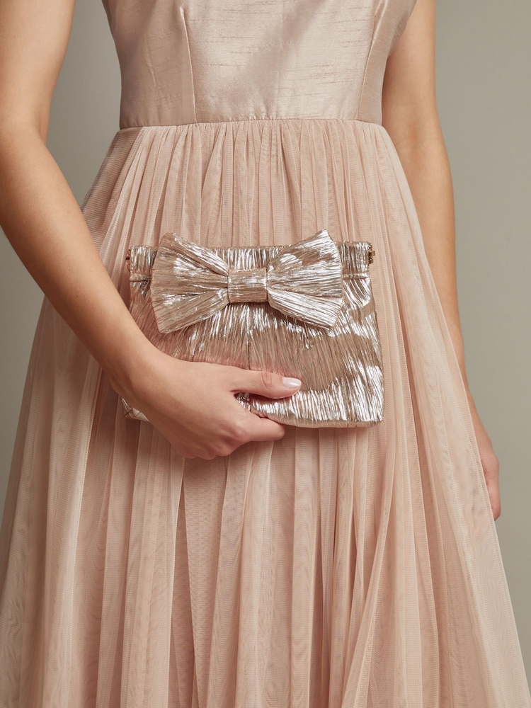 Monsoon Pink Mila Metallic Plisse Bow Bag - Image 2 of 4
