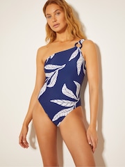 Monsoon Blue Dinah One-Shoulder Leaf Print Swimsuit - Image 1 of 4