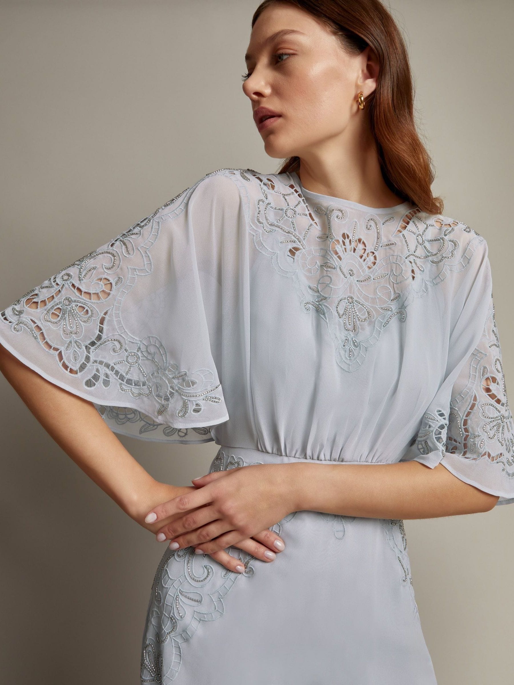 monsoon grey embellished dress La Grey Rhinestone Embellished Pleated Maxi Dress, S / Grey