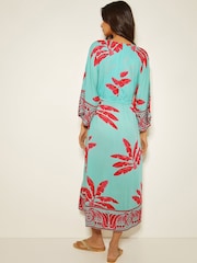 Monsoon Green Pamela Palm Print Kaftan Dress - Image 2 of 5