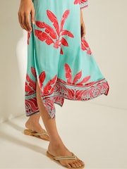 Monsoon Green Pamela Palm Print Kaftan Dress - Image 4 of 5