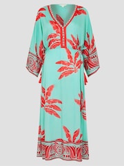 Monsoon Green Pamela Palm Print Kaftan Dress - Image 5 of 5