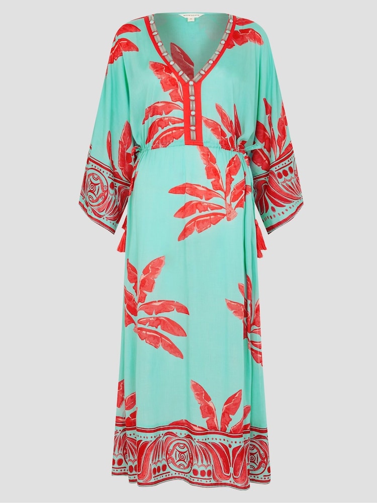 Monsoon Green Pamela Palm Print Kaftan Dress - Image 5 of 5