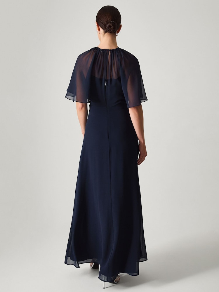 Womens Monsoon Navy Blue Mona Angel Sleeve Maxi Dress US 10