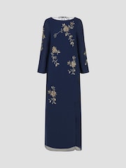Monsoon Blue Sarah Flute Sleeve Floral Sequin Maxi Dress - Image 4 of 4
