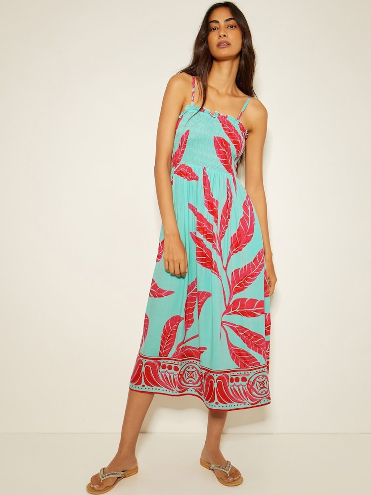 Monsoon Green Pamela Palm Print Midi Sundress - Image 1 of 5