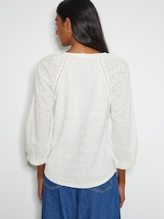 Monsoon Natural Fifi Broderie Long Sleeve 100% Cotton Top - Image 2 of 5