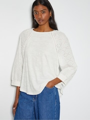 Monsoon Natural Fifi Broderie Long Sleeve 100% Cotton Top - Image 3 of 5